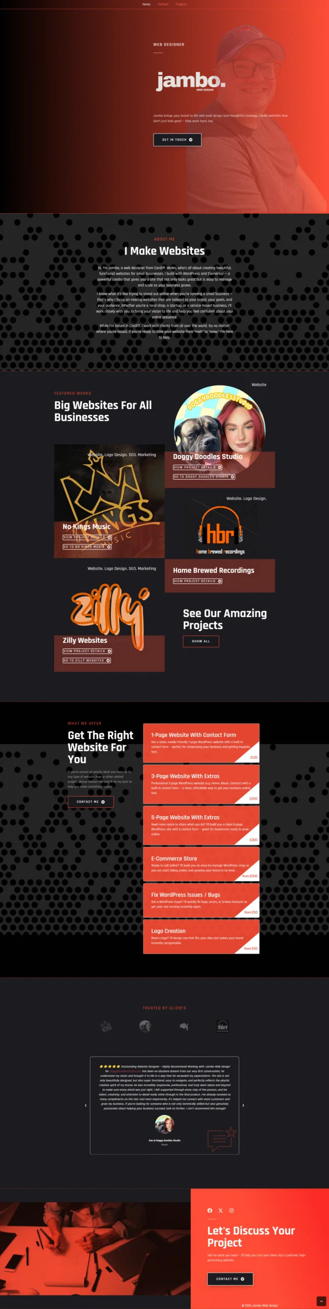 Archived full-page design for Jambo Web Design
